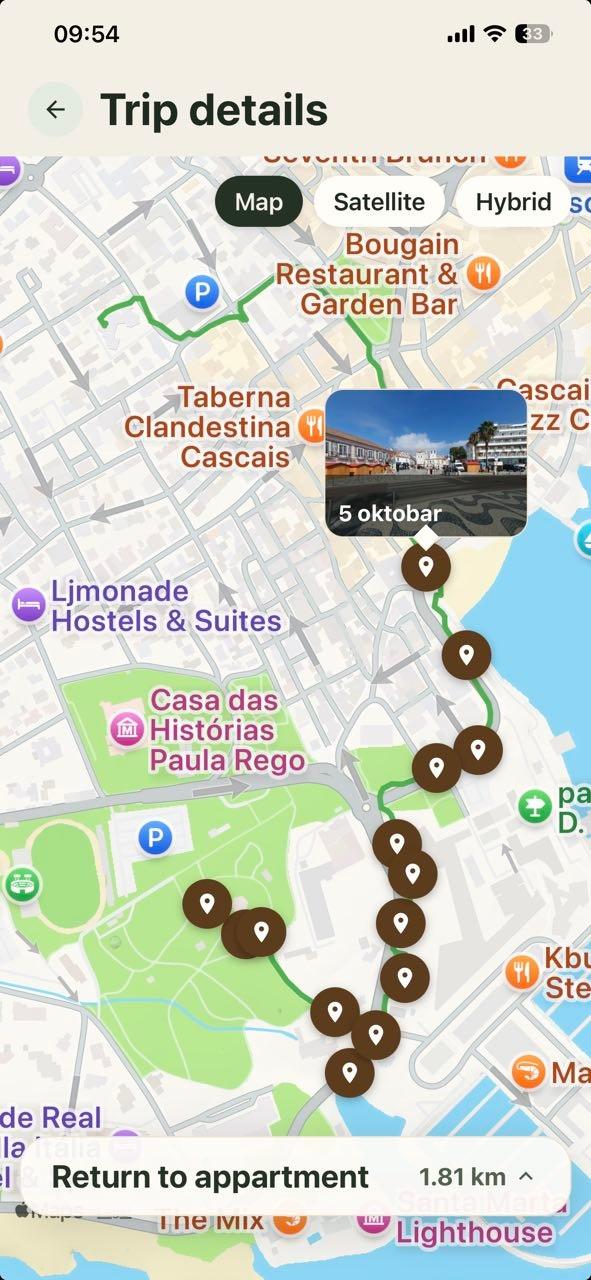 A route with multiple waypoints